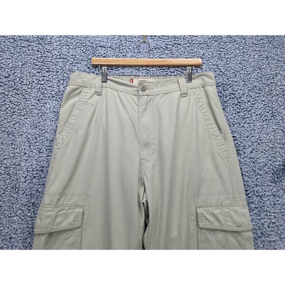 Y2K Levis Cargo Loose Straight Mens 36X35 Wide Leg Baggy Outdoor Hiking 90s Tan - Picture 3 of 13